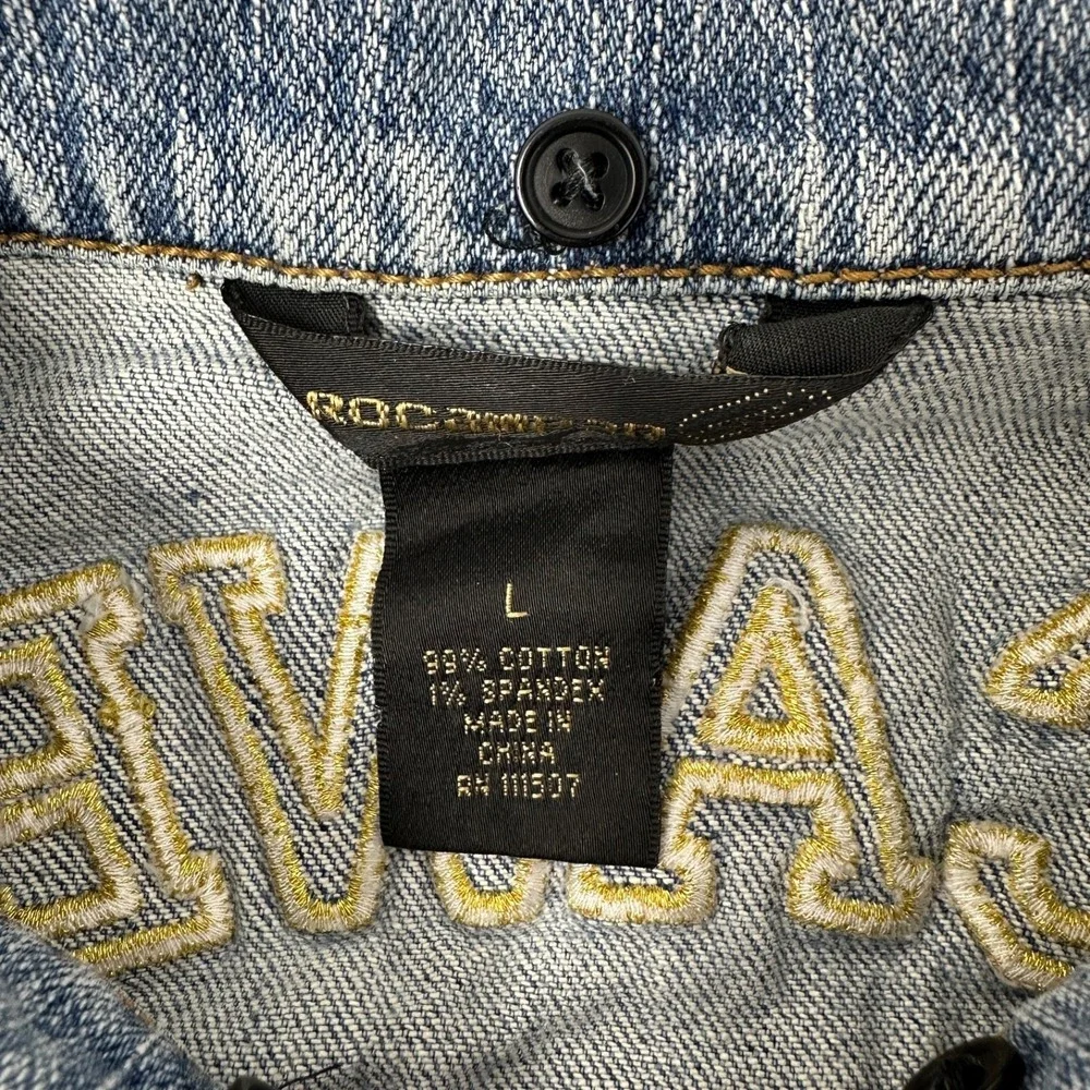 ROCAWEAR‎ Woman's Junior/Kids Light Wash Denim Trucker Jacket Y2K Size Large